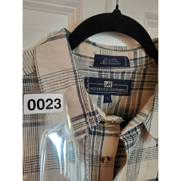 Lee Authentic Clothing Men's shirt button closure Size Large Blue/Tan - Picture 6 of 6